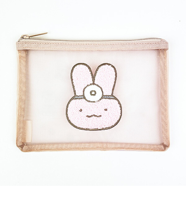 ホワイトタイガーとブラックタイガー サガラ刺繍メッシュポーチ ピンク