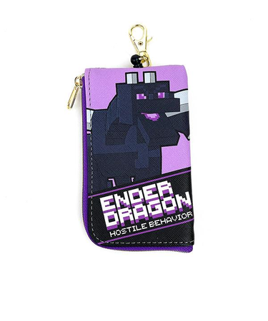 マインクラフト キーケース付きパスケース エンダードラゴン 定期入れ 鍵 リール付き キッズ