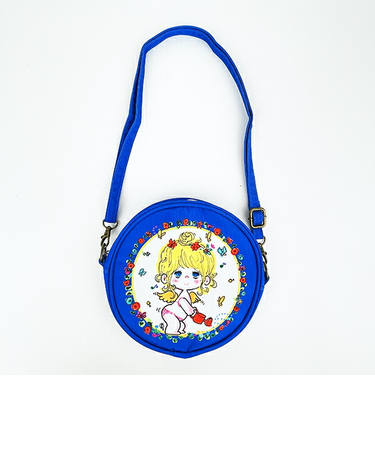 水森亜土 テンシ ラウンドポシェット ブルー ショルダーバッグ