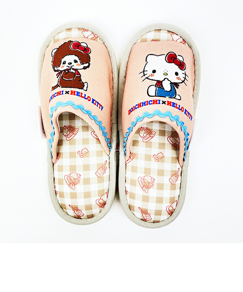 ハローキティ スリッパ 花モチーフ付き モンチッチ×サンリオ ハローキティ スリッパ チェック ルーム