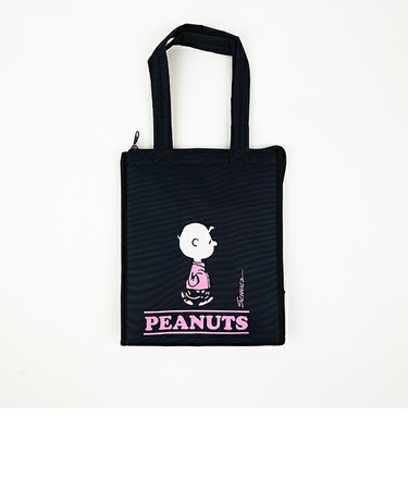スヌーピー チャーリーブラウン スクエアランチバッグ(L) ブラック SNOOPY