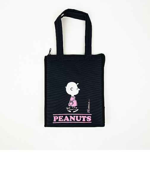スヌーピー チャーリーブラウン スクエアランチバッグ(L) ブラック SNOOPY