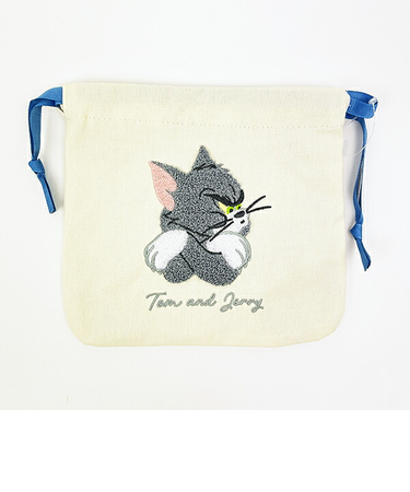 トムとジェリー トム サガラ刺繍巾着ポーチ