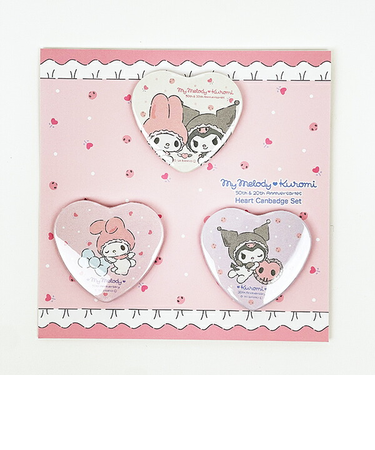 サンリオ マイメロディ50th＆クロミ20th アニバーサリー エンジェルハート型 缶バッジ3個セット 日本製 Sanrio