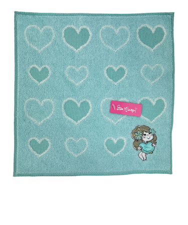 水森亜土 ハートのプレゼント ハンドタオル (ブルー) ハンカチ