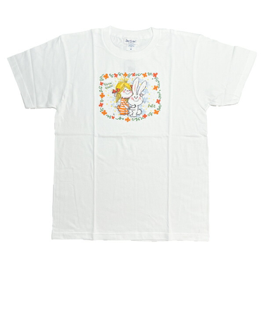 水森亜土 ウサギ＆ガール 半袖Tシャツ(M) ホワイト アパレル