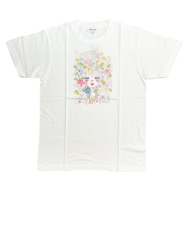 水森亜土 フェイスフラワー 半袖Tシャツ(M) ホワイト アパレル