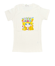 水森亜土 お花の少女柄 オーガニックコットン半袖Tシャツ(M) ホワイト アパレル