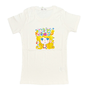 水森亜土 お花の少女柄 オーガニックコットン半袖Tシャツ(L) ホワイト アパレル