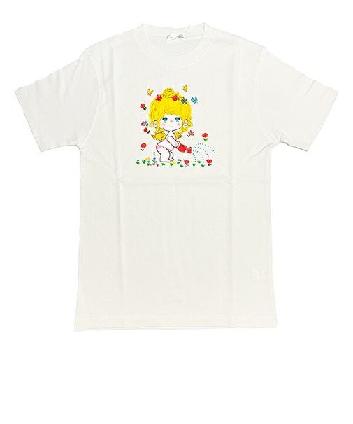 水森亜土 水やり柄 コットン半袖Tシャツ(M) ホワイト アパレル