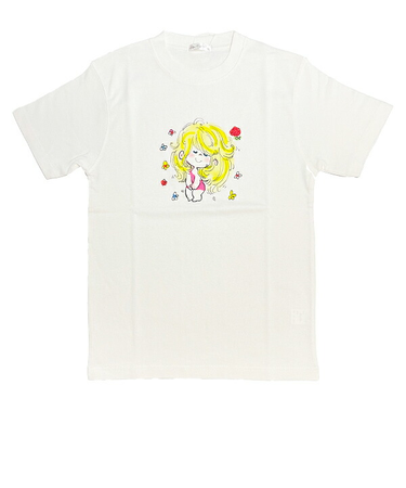 水森亜土 少女柄 コットン半袖Tシャツ(L) ホワイト アパレル