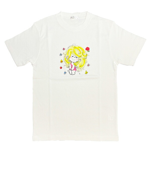 水森亜土 少女柄 コットン半袖Tシャツ(L) ホワイト アパレル