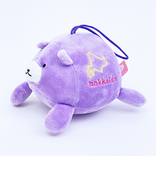 クマアンドベアープロデュース まんまる北海道ベア ぬいぐるみ (ラベンダー) テディベア ストラップ 缶バッジ