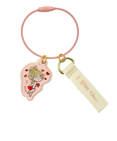 水森亜土 2チャームワイヤーキーリング ピンク キーホルダー