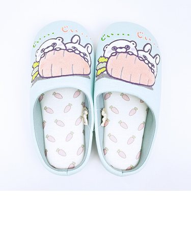 ヨッシースタンプ うさぎさんとくまさん ルームシューズ(にんじん柄) スリッパ