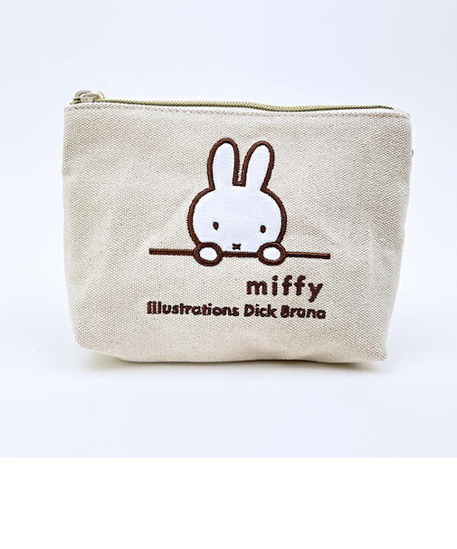 ミッフィー miffy 刺繍帆布ポーチ(M)  ナチュラル(ミッフィーフェイス)
