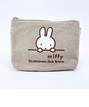 ミッフィー miffy 刺繍帆布ポーチ(M)  グレージュ(ミッフィーフェイス)