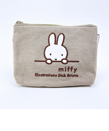 ミッフィー miffy 刺繍帆布ポーチ(M)  グレージュ(ミッフィーフェイス)