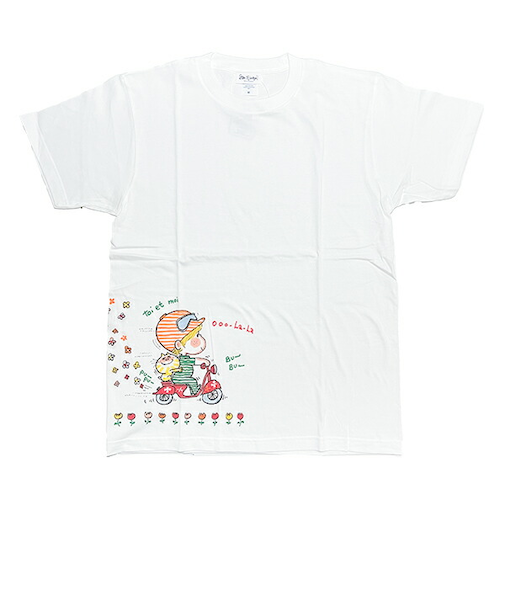 水森亜土 スクーター 半袖Tシャツ(M) ホワイト アパレル