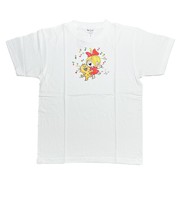 水森亜土 ネコ&ガール 半袖Tシャツ(M) ホワイト アパレル