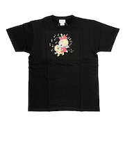 水森亜土 ネコ＆ガール 半袖Tシャツ(M) ブラック アパレル