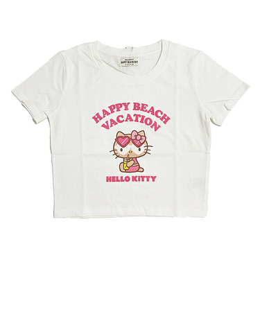 サンリオ 日焼け キティ クロップド半袖Tシャツ(S) ホワイト アパレル Sanrio