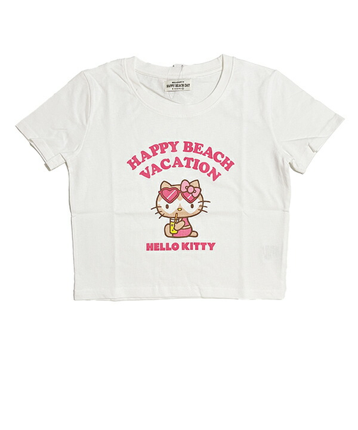 サンリオ 日焼け キティ クロップド半袖Tシャツ(S) ホワイト アパレル Sanrio