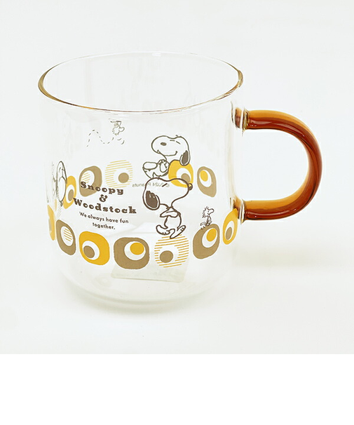 スヌーピー ブラウン・キューブ カラーハンドル耐熱ガラスマグカップ コップ 日本製 SNOOPY