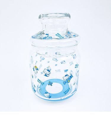 サンリオ ハローキティ ガラスキャニスター (水色) 日本製 Sanrio