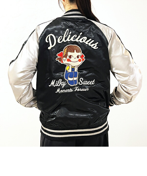 ペコちゃん 刺繍スカジャン(L) ブラック×シルバー ブルゾン アパレル