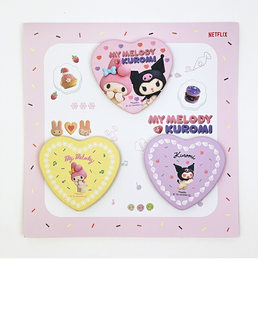 サンリオ マイメロディ&クロミ ハート型缶バッジ3個セット 日本製 Netflix Sanrio