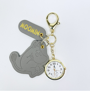 ムーミン 型押しレザーチャームキーホルダーウォッチ グレー 時計 MOOMIN
