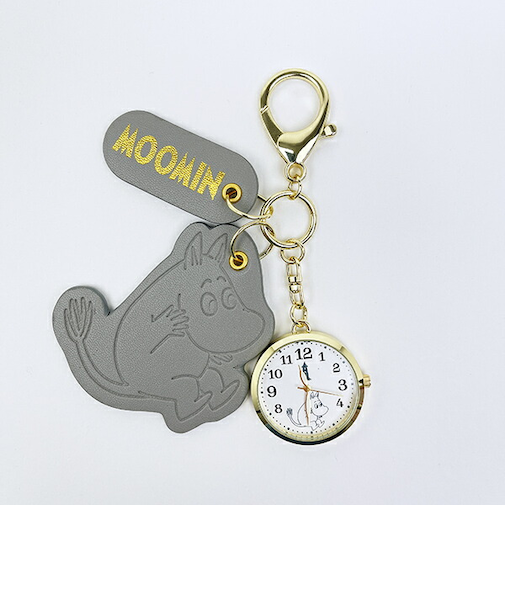 ムーミン 型押しレザーチャームキーホルダーウォッチ グレー 時計 MOOMIN