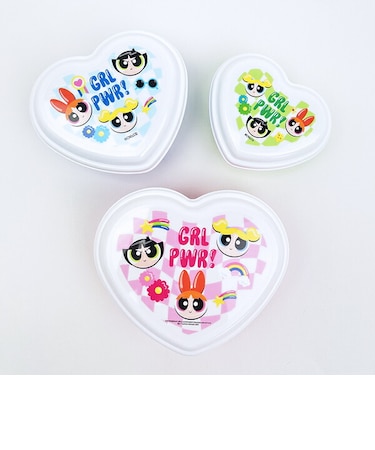 パワーパフガールズ 入子式ふわっとシール容器3点セット (ハート) 日本製 パワパフ