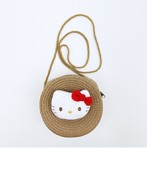 サンリオ ハローキティ ストロー素材ラウンド製ショルダーバッグ かごバッグ Sanrio