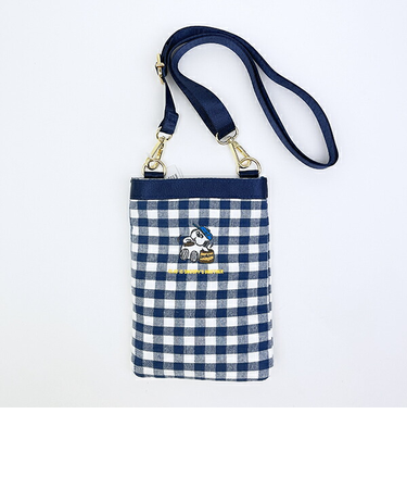 スヌーピー オラフ フラットショルダーバッグ ネイビーチェック SNOOPY
