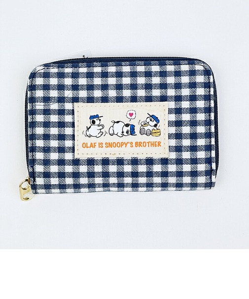 スヌーピー オラフ パスケース付きコインケース ネイビーチェック SNOOPY