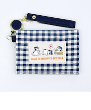 スヌーピー オラフ リール付き二つ折りパスケース ネイビーチェック SNOOPY