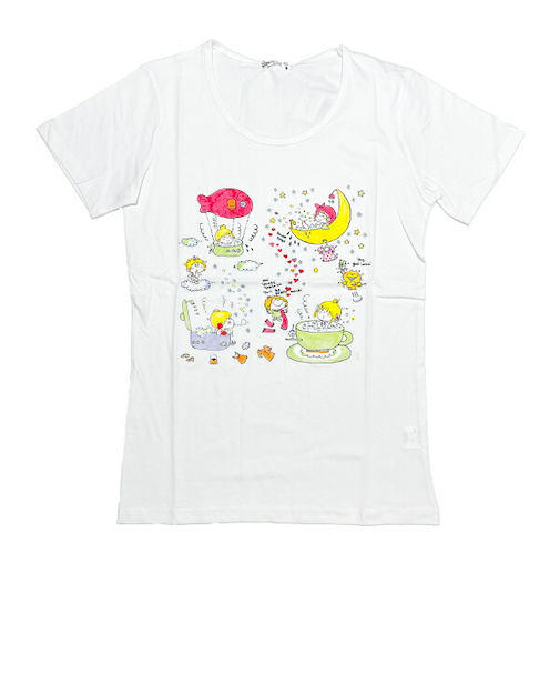 水森亜土 水プリント柄 プリント半袖Tシャツ(M) ホワイト アパレル