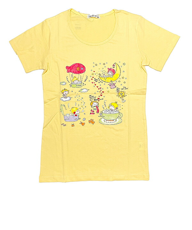 水森亜土 水プリント柄 プリント半袖Tシャツ(LL) クリーム アパレル