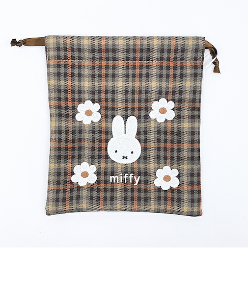 ミッフィー miffy 巾着 (ブラウン) キルティングチェックシリーズ