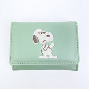 スヌーピー コンパクト三つ折財布 グリーン SNOOPY
