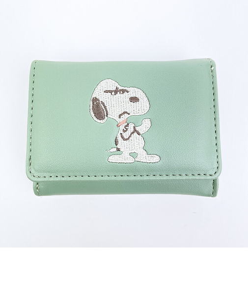 スヌーピー コンパクト三つ折財布 グリーン SNOOPY