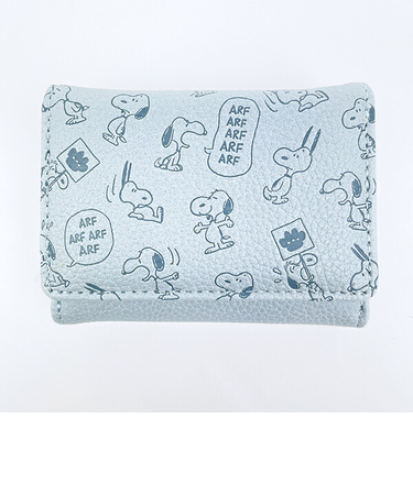 スヌーピー コンパクト三つ折財布 ライトブルー 型押し SNOOPY