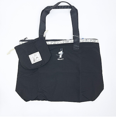 スヌーピー 巾着付きスーベニアトートバッグ (ブラック) トラベル SNOOPY