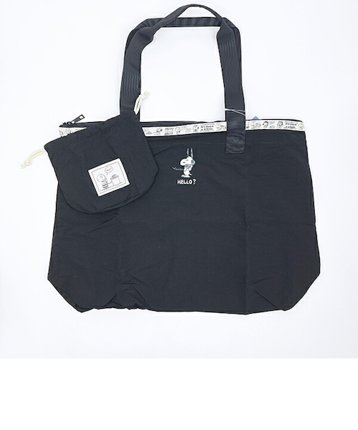 スヌーピー 巾着付きスーベニアトートバッグ (ブラック) トラベル SNOOPY