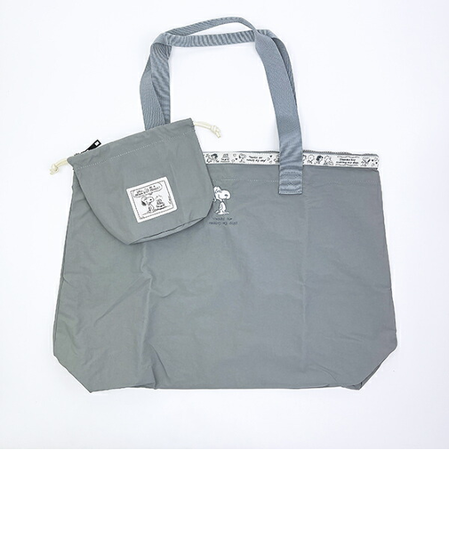 スヌーピー 巾着付きスーベニアトートバッグ (ライトグレー) トラベル SNOOPY