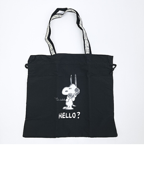 スヌーピー 巾着トートバッグ (ブラック) トラベル SNOOPY