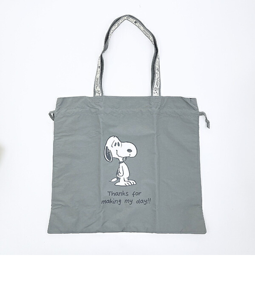 スヌーピー 巾着トートバッグ (ライトグレー) トラベル SNOOPY