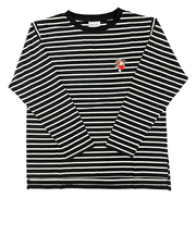 水森亜土 刺繍ボーダーロングTシャツ ハート ホワイト×ブラック 長袖 アパレル